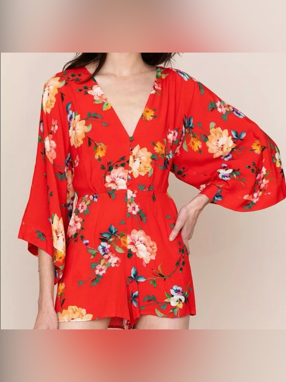 YUMI KIM LOTUS FLORAL ROMPER IN SYMPHONY RED